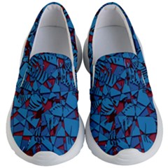 Red Blue Abstract Grunge Pattern Kids Lightweight Slip Ons by SpinnyChairDesigns