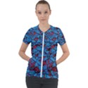 Red Blue Abstract Grunge Pattern Short Sleeve Zip Up Jacket View1