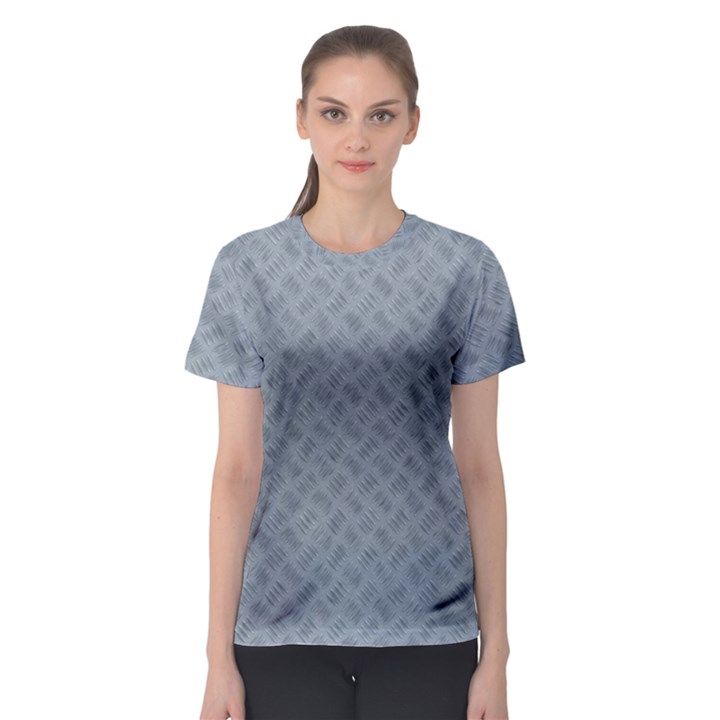 Grey Diamond Plate Metal Texture Women s Sport Mesh Tee