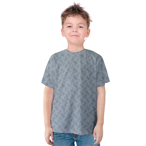 Grey Diamond Plate Metal Texture Kids  Cotton Tee by SpinnyChairDesigns