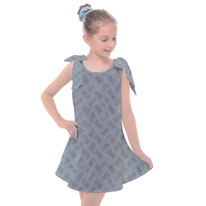 Grey Diamond Plate Metal Texture Kids  Tie Up Tunic Dress