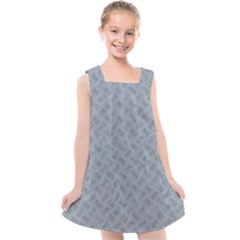 Grey Diamond Plate Metal Texture Kids  Cross Back Dress by SpinnyChairDesigns