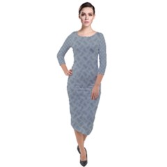 Grey Diamond Plate Metal Texture Quarter Sleeve Midi Velour Bodycon Dress by SpinnyChairDesigns