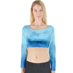 Abstract Sky Blue Texture Long Sleeve Crop Top by SpinnyChairDesigns