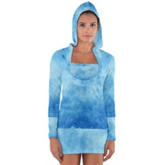 Abstract Sky Blue Texture Long Sleeve Hooded T-shirt by SpinnyChairDesigns