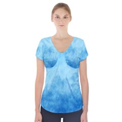 Abstract Sky Blue Texture Short Sleeve Front Detail Top by SpinnyChairDesigns