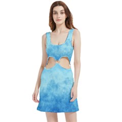 Abstract Sky Blue Texture Velvet Cutout Dress