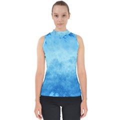 Abstract Sky Blue Texture Mock Neck Shell Top by SpinnyChairDesigns