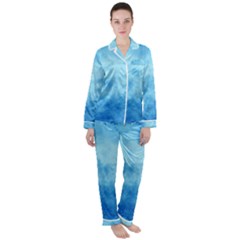 Abstract Sky Blue Texture Satin Long Sleeve Pyjamas Set by SpinnyChairDesigns