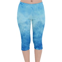 Abstract Sky Blue Texture Velvet Capri Leggings  by SpinnyChairDesigns