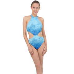 Abstract Sky Blue Texture Halter Side Cut Swimsuit by SpinnyChairDesigns