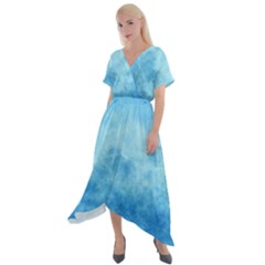 Abstract Sky Blue Texture Cross Front Sharkbite Hem Maxi Dress by SpinnyChairDesigns