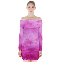 Abstract Pink Grunge Texture Long Sleeve Off Shoulder Dress by SpinnyChairDesigns