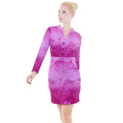 Abstract Pink Grunge Texture Button Long Sleeve Dress by SpinnyChairDesigns