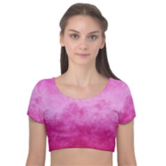 Abstract Pink Grunge Texture Velvet Short Sleeve Crop Top  by SpinnyChairDesigns