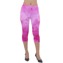 Abstract Pink Grunge Texture Lightweight Velour Capri Leggings  by SpinnyChairDesigns