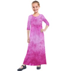 Abstract Pink Grunge Texture Kids  Quarter Sleeve Maxi Dress by SpinnyChairDesigns