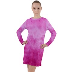 Abstract Pink Grunge Texture Long Sleeve Hoodie Dress by SpinnyChairDesigns