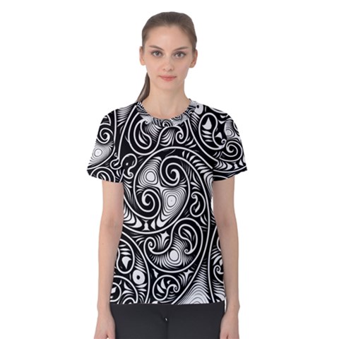 Abstract Paisley Black And White Women s Cotton Tee by SpinnyChairDesigns