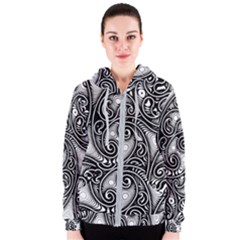 Abstract Paisley Black And White Women s Zipper Hoodie by SpinnyChairDesigns