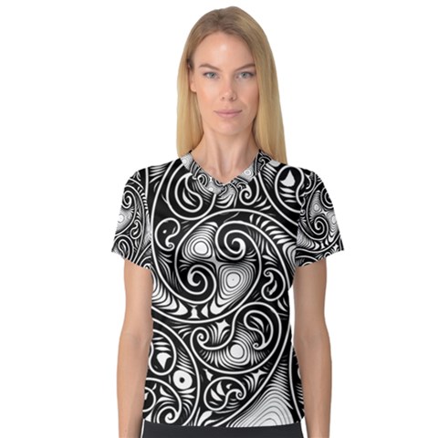 Abstract Paisley Black And White V-neck Sport Mesh Tee by SpinnyChairDesigns