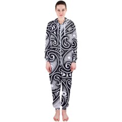 Abstract Paisley Black And White Hooded Jumpsuit (ladies)  by SpinnyChairDesigns