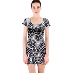 Abstract Paisley Black And White Short Sleeve Bodycon Dress by SpinnyChairDesigns