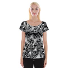 Abstract Paisley Black And White Cap Sleeve Top by SpinnyChairDesigns