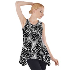 Abstract Paisley Black And White Side Drop Tank Tunic by SpinnyChairDesigns