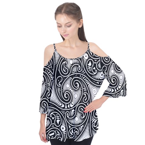 Abstract Paisley Black And White Flutter Tees by SpinnyChairDesigns