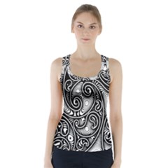 Abstract Paisley Black And White Racer Back Sports Top by SpinnyChairDesigns