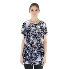 Abstract Paisley Black And White Skirt Hem Sports Top by SpinnyChairDesigns