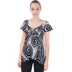 Abstract Paisley Black And White Lace Front Dolly Top by SpinnyChairDesigns