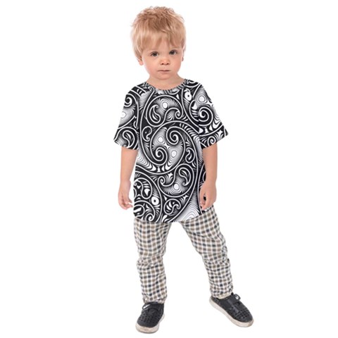 Abstract Paisley Black And White Kids  Raglan Tee by SpinnyChairDesigns