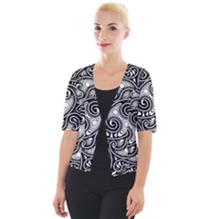 Abstract Paisley Black And White Cropped Button Cardigan by SpinnyChairDesigns