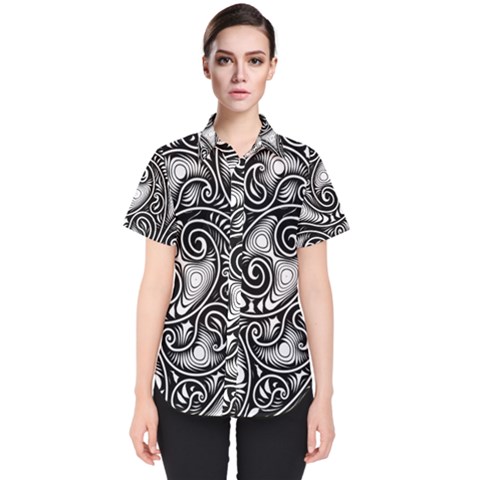 Abstract Paisley Black And White Women s Short Sleeve Shirt by SpinnyChairDesigns