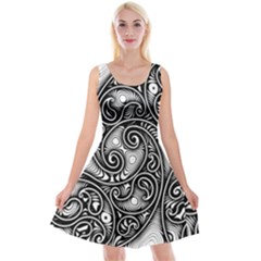 Abstract Paisley Black And White Reversible Velvet Sleeveless Dress by SpinnyChairDesigns