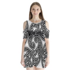 Abstract Paisley Black And White Shoulder Cutout Velvet One Piece by SpinnyChairDesigns