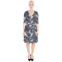 Abstract Paisley Black And White Wrap Up Cocktail Dress by SpinnyChairDesigns