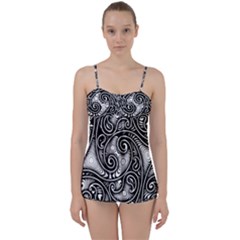 Abstract Paisley Black And White Babydoll Tankini Set by SpinnyChairDesigns