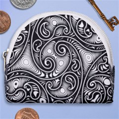 Abstract Paisley Black And White Horseshoe Style Canvas Pouch by SpinnyChairDesigns