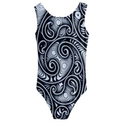 Abstract Paisley Black And White Kids  Cut-out Back One Piece Swimsuit by SpinnyChairDesigns