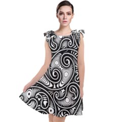 Abstract Paisley Black And White Tie Up Tunic Dress by SpinnyChairDesigns