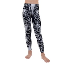 Abstract Paisley Black And White Kids  Lightweight Velour Leggings by SpinnyChairDesigns