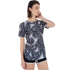 Abstract Paisley Black And White Perpetual Short Sleeve T-shirt by SpinnyChairDesigns