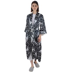 Abstract Paisley Black And White Maxi Satin Kimono