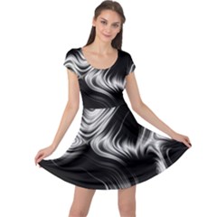 Black And White Abstract Swirls Cap Sleeve Dress by SpinnyChairDesigns