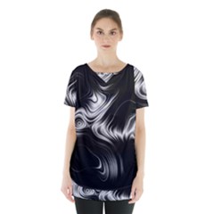 Black And White Abstract Swirls Skirt Hem Sports Top by SpinnyChairDesigns