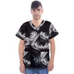 Black And White Abstract Swirls Men s V-neck Scrub Top