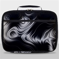 Black And White Abstract Swirls Full Print Lunch Bag by SpinnyChairDesigns